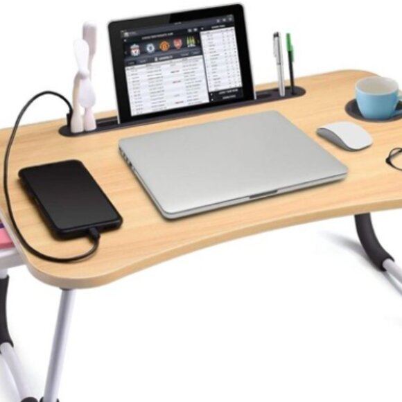 Share Lap Desk,Portable Laptop Desk Foldable Bed Table with Phone Stand and Cup - Picture 3 of 4